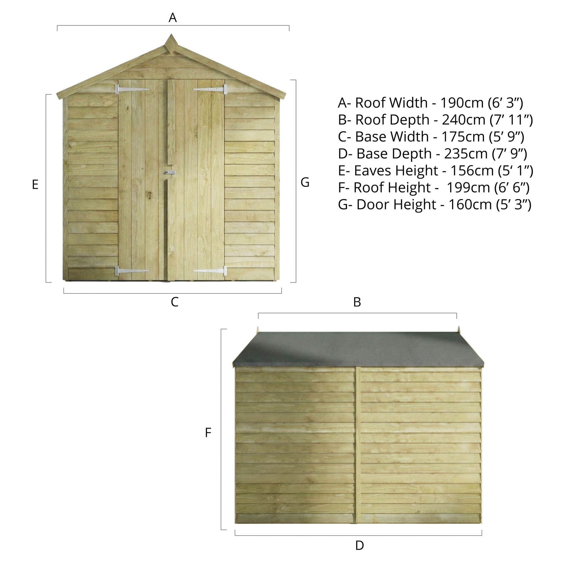 Overlap Apex Shed - Double Door Windowless 8'x6' - Taylors Garden Buildings (view 10)