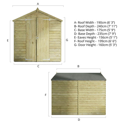 Overlap Apex Shed - Double Door Windowless 8'x6' - Taylors Garden Buildings (view 10)