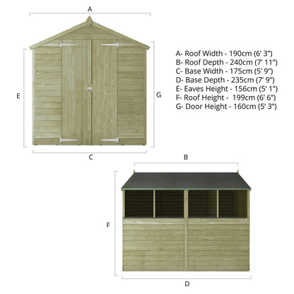 Overlap Apex Shed - Double Door 8'x6'