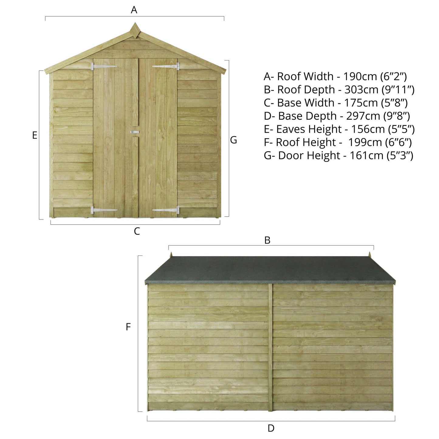 Overlap Apex Shed - Windowless 10'x6' - Taylors Garden Buildings (view 10)