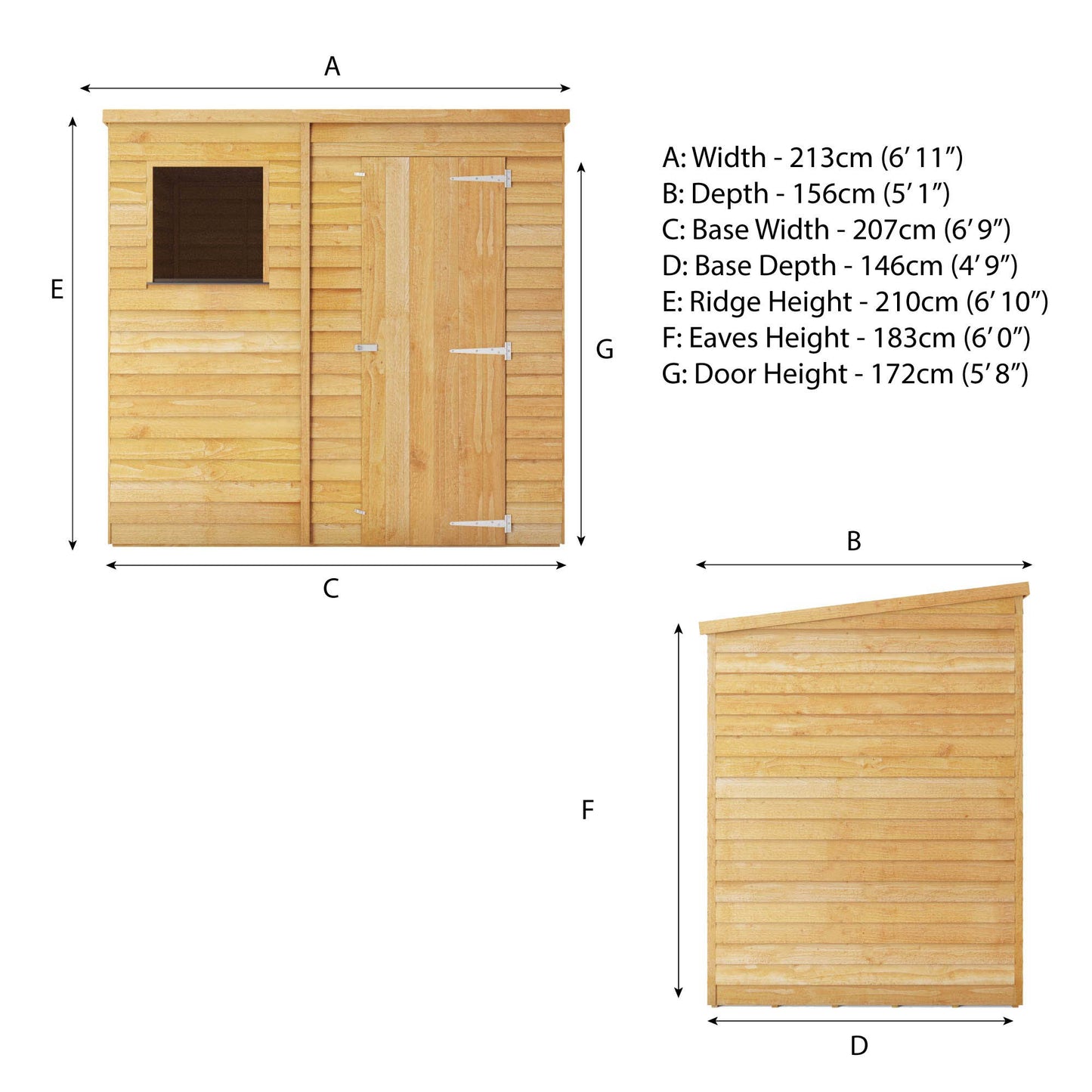 The Overlap Pent Shed 7'x5'