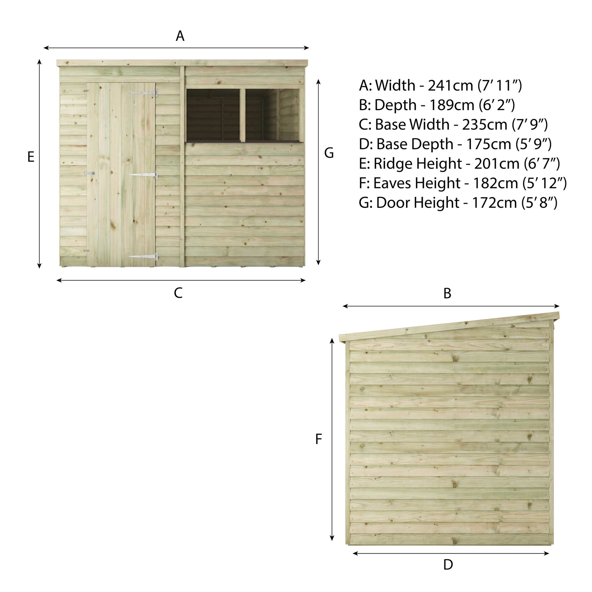 The Overlap Pent Shed 8'x6' - Taylors Garden Buildings (view 11)