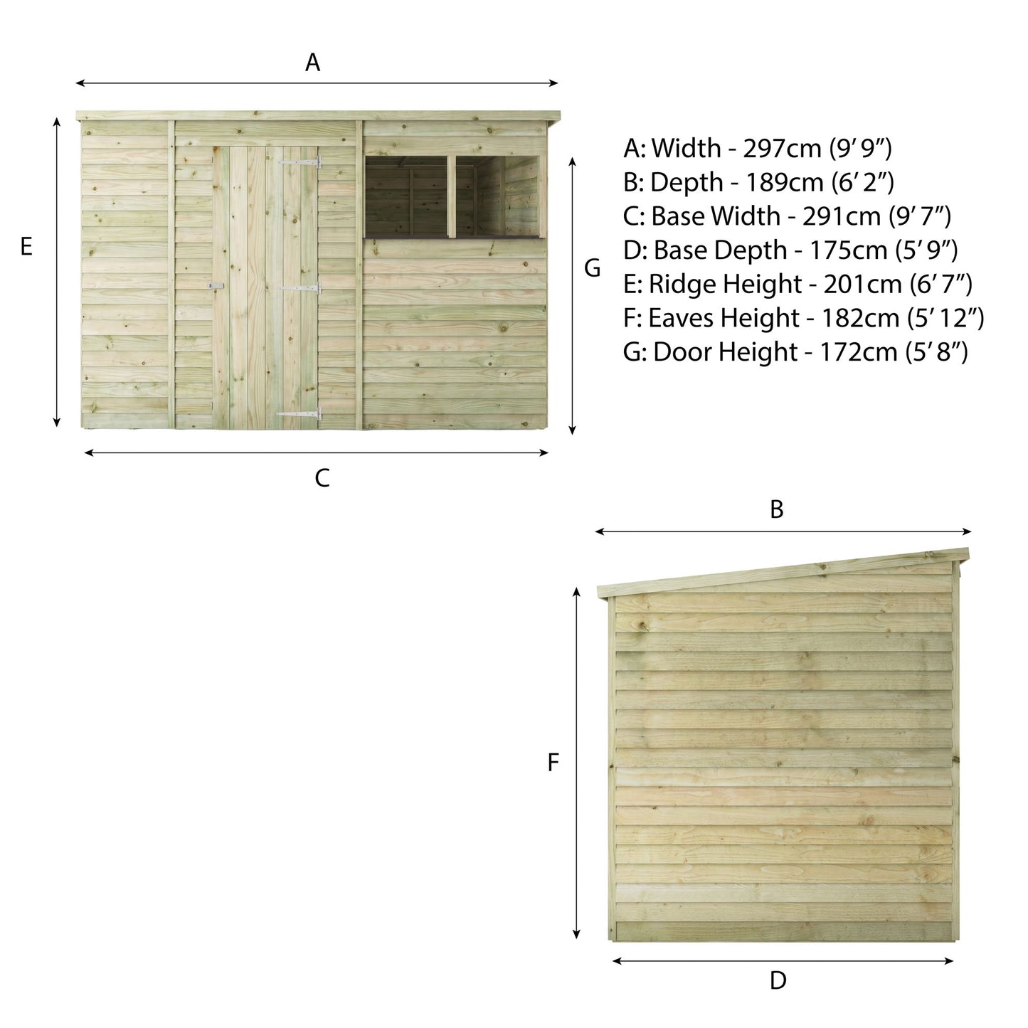 The Overlap Pent Shed 10'x6' - Taylors Garden Buildings (view 11)
