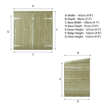 Overlap Pent Mower Store Shed 5'x3'