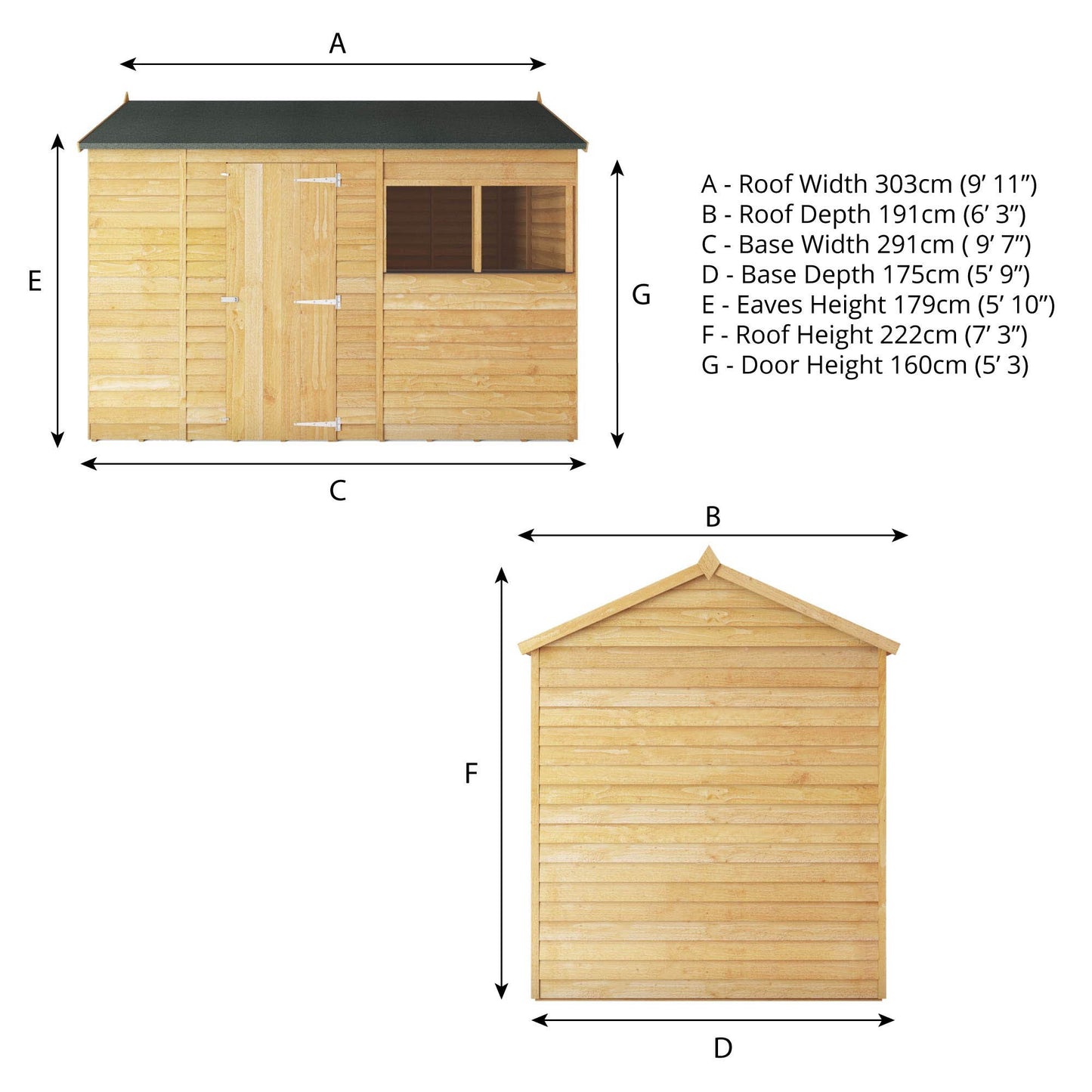 Overlap Reverse Apex Shed 10'x6'