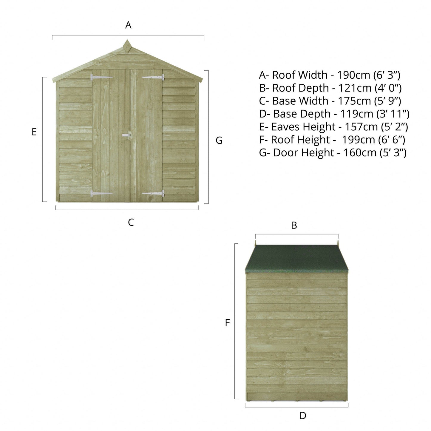 Overlap Apex Shed Double Door - Windowless 4'x6'