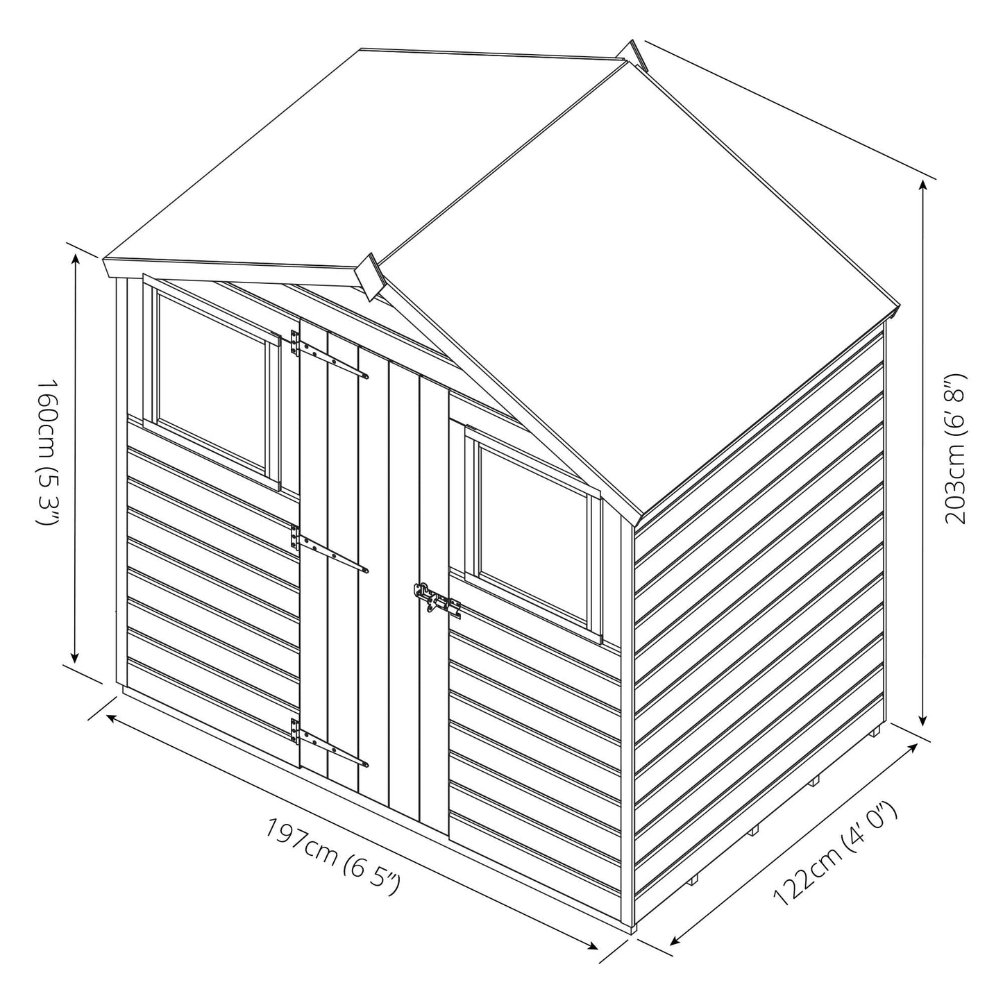 Mercia Dip Treated Shiplap Apex Shed 4'x6' - Front Windows