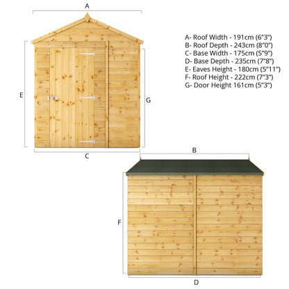 Mercia Dip Treated Shiplap Apex Shed 8'x6' - Windowless