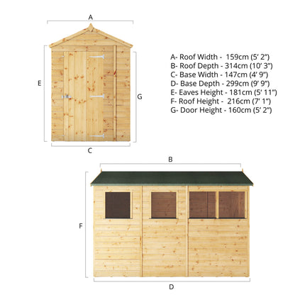 Mercia Dip Treated Shiplap Apex Shed 10'x5' Windowless