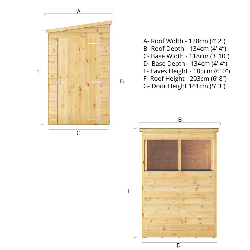 Mercia Dip Treated Shiplap Pent Shed 4'x4' Windowless