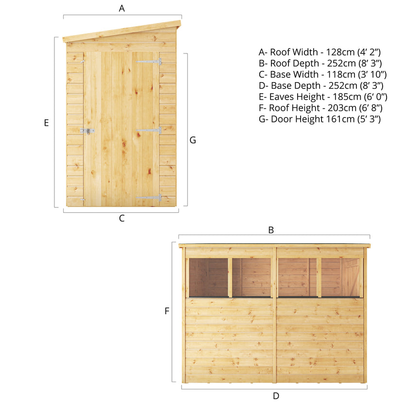 Mercia Dip Treated Shiplap Pent Shed 8'x4'