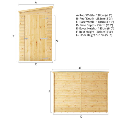 Mercia Dip Treated Shiplap Pent Shed 8'x4' Windowless