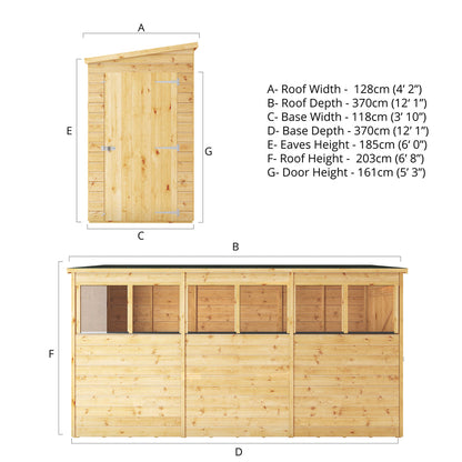 Mercia Dip Treated Shiplap Pent Shed 12'x4'