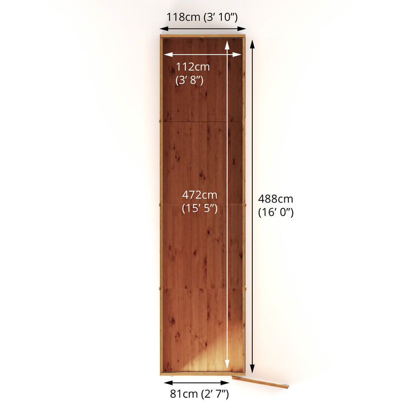 Mercia Dip Treated Shiplap Pent Shed 16'x4'