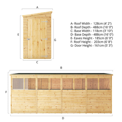 Mercia Dip Treated Shiplap Pent Shed 16'x4'