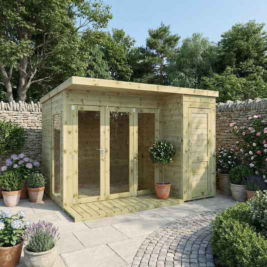 Premium Garden Room Summerhouse with Side Shed 10'x8'