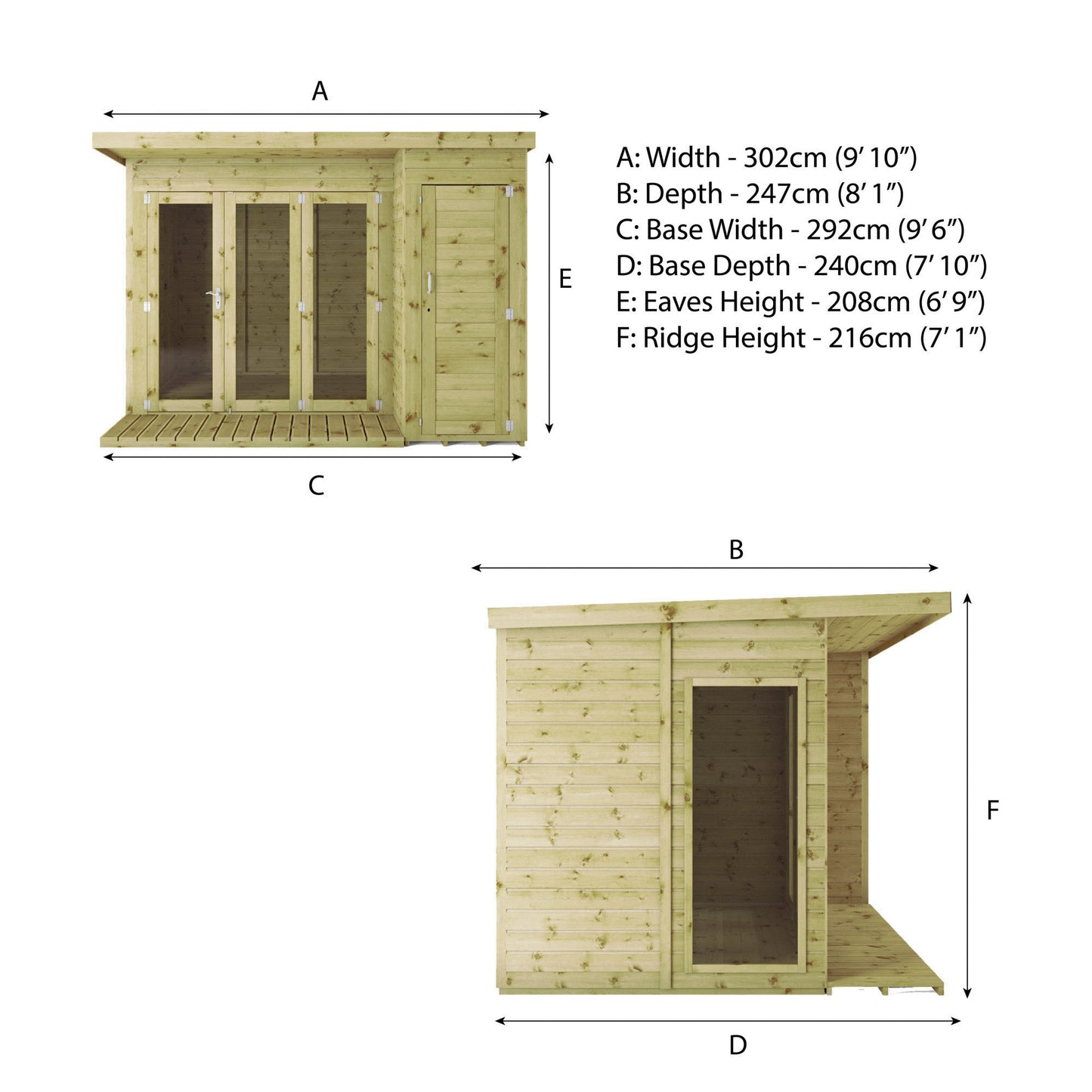 Premium Garden Room Summerhouse with Side Shed 10'x8'
