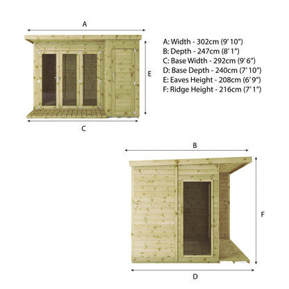 Premium Garden Room Summerhouse with Side Shed 10'x8'