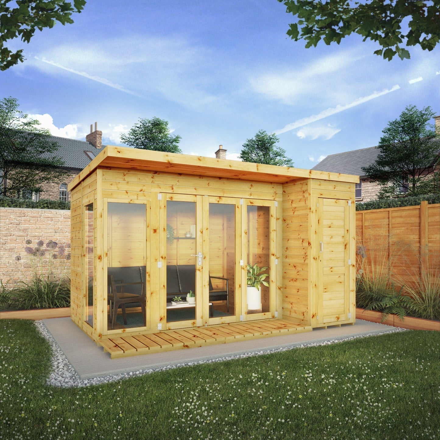 Premium Garden Room Summerhouse with Side Shed 12'x8'