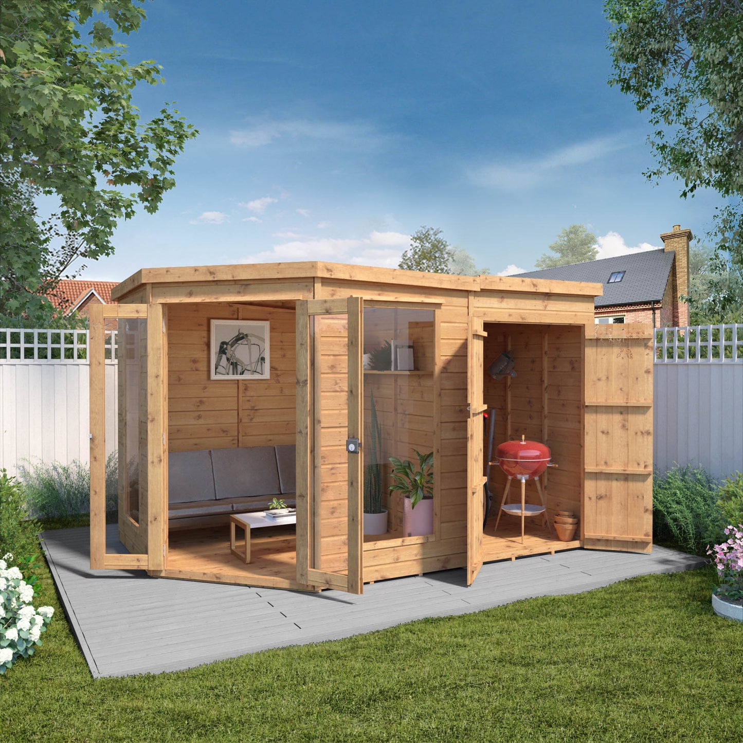 Premium Corner Summerhouse With Side Shed 11'x7'