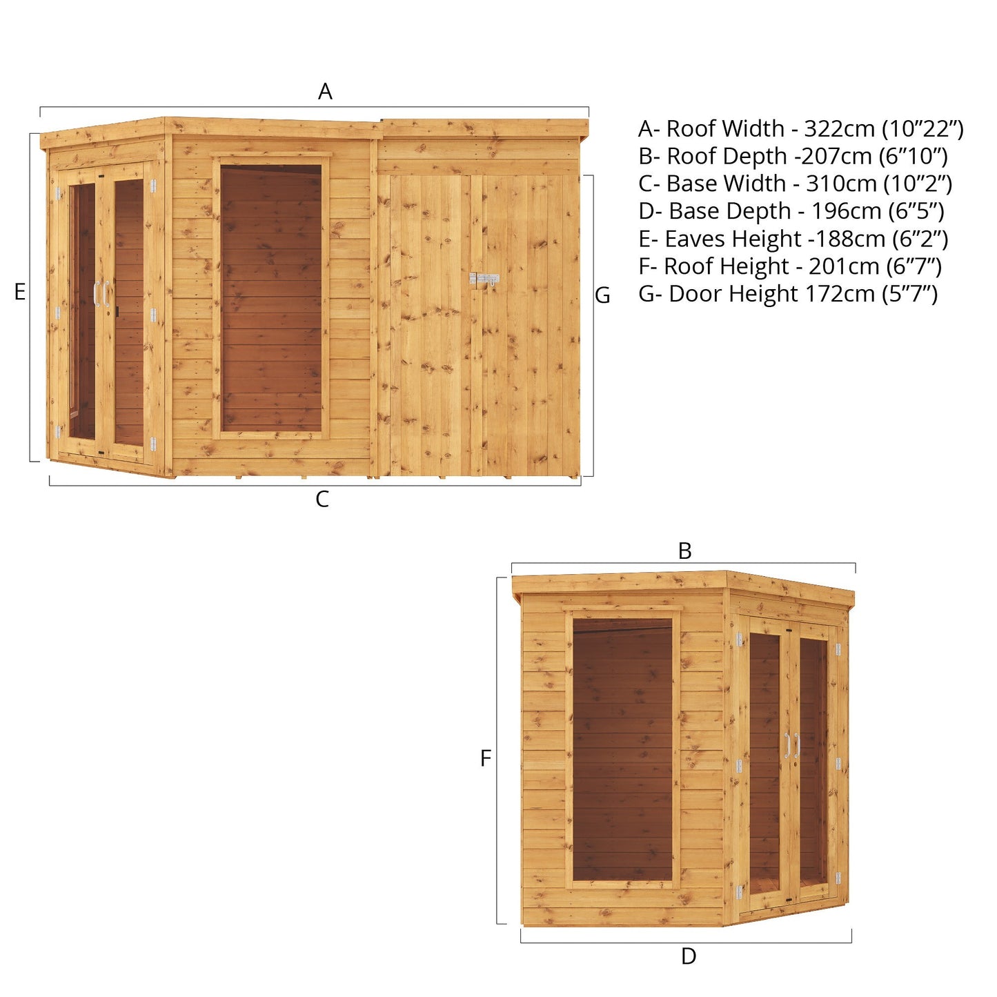 Premium Corner Summerhouse With Side Shed 11'x7'