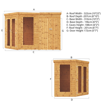 Premium Corner Summerhouse With Side Shed 11'x7'