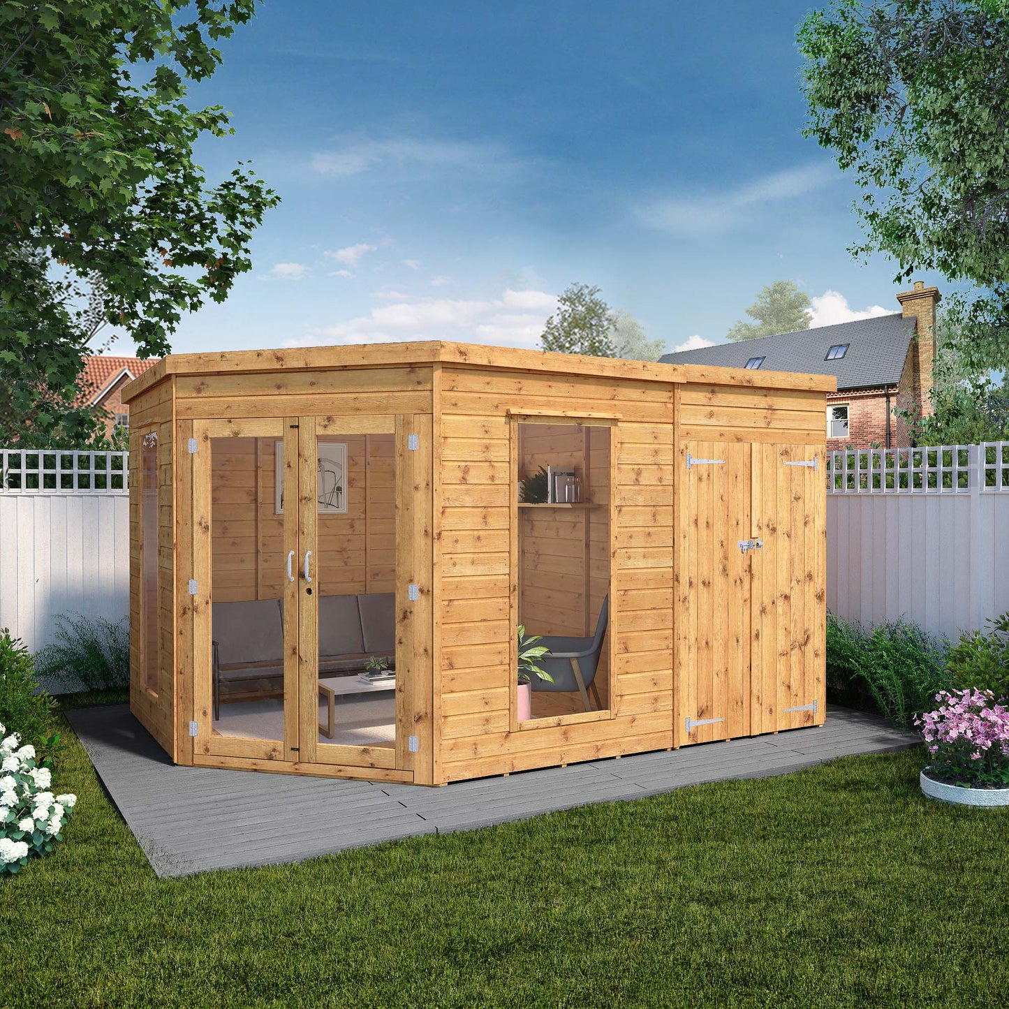 Premium Corner Summerhouse with side Shed 8'x12'