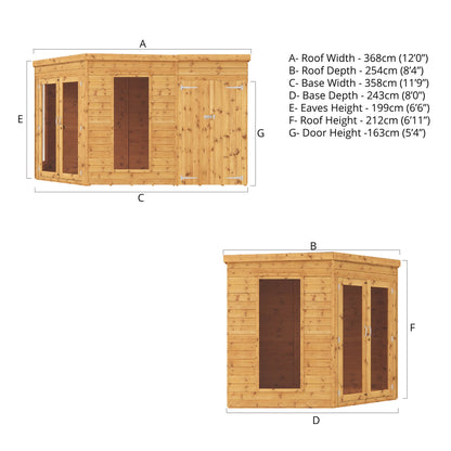 Premium Corner Summerhouse with side Shed 8'x12'