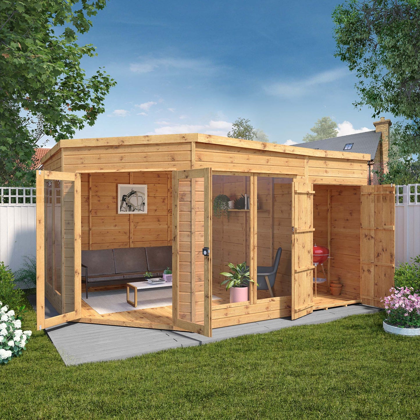 Premium Corner Summerhouse with side Shed 9'x13'