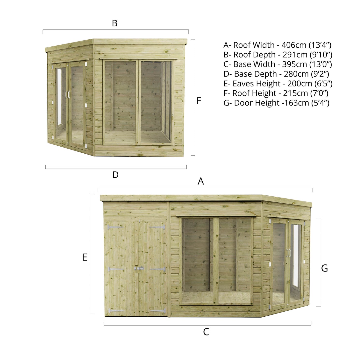 Premium Corner Summerhouse with side Shed 9'x13'