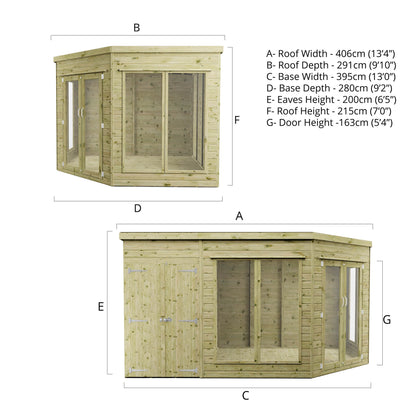 Premium Corner Summerhouse with side Shed 9'x13'