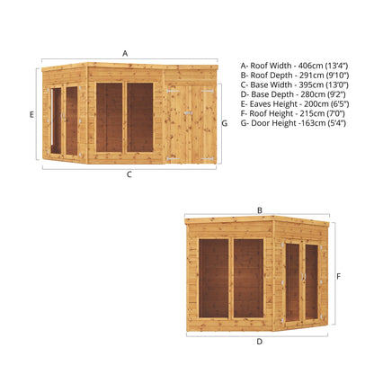 Premium Corner Summerhouse with side Shed 9'x13'
