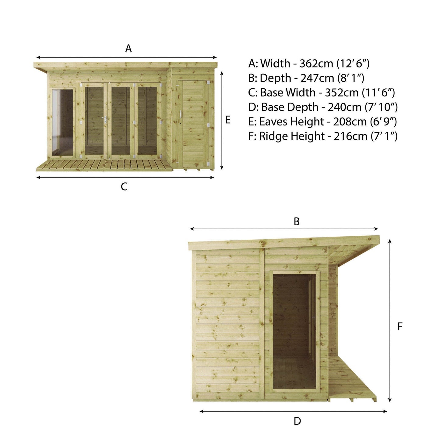 Premium Garden Room Summerhouse with Side Shed 12'x8' - Taylors Garden Buildings (view 8)