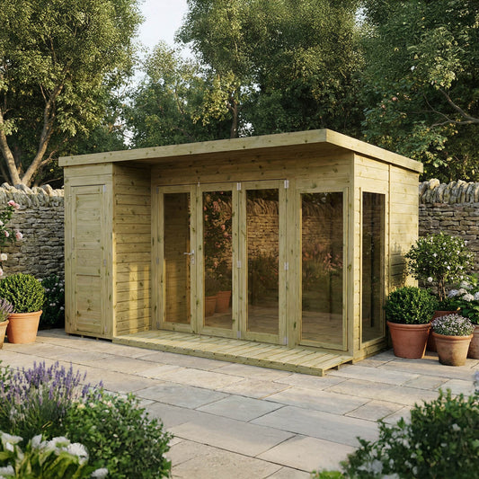 Premium Garden Room Summerhouse with Side Shed 12'x8'