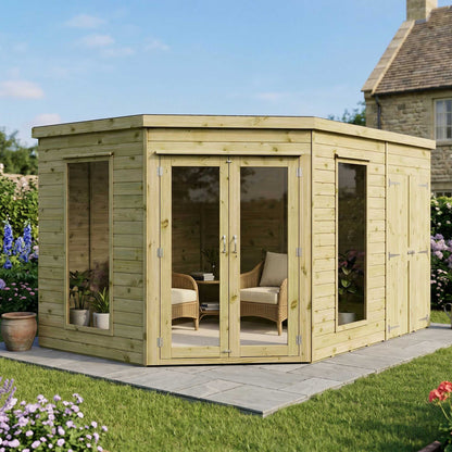 Premium Corner Summerhouse with side Shed 8'x12'