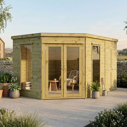 Premium Corner Summerhouse with side Shed 8'x12'