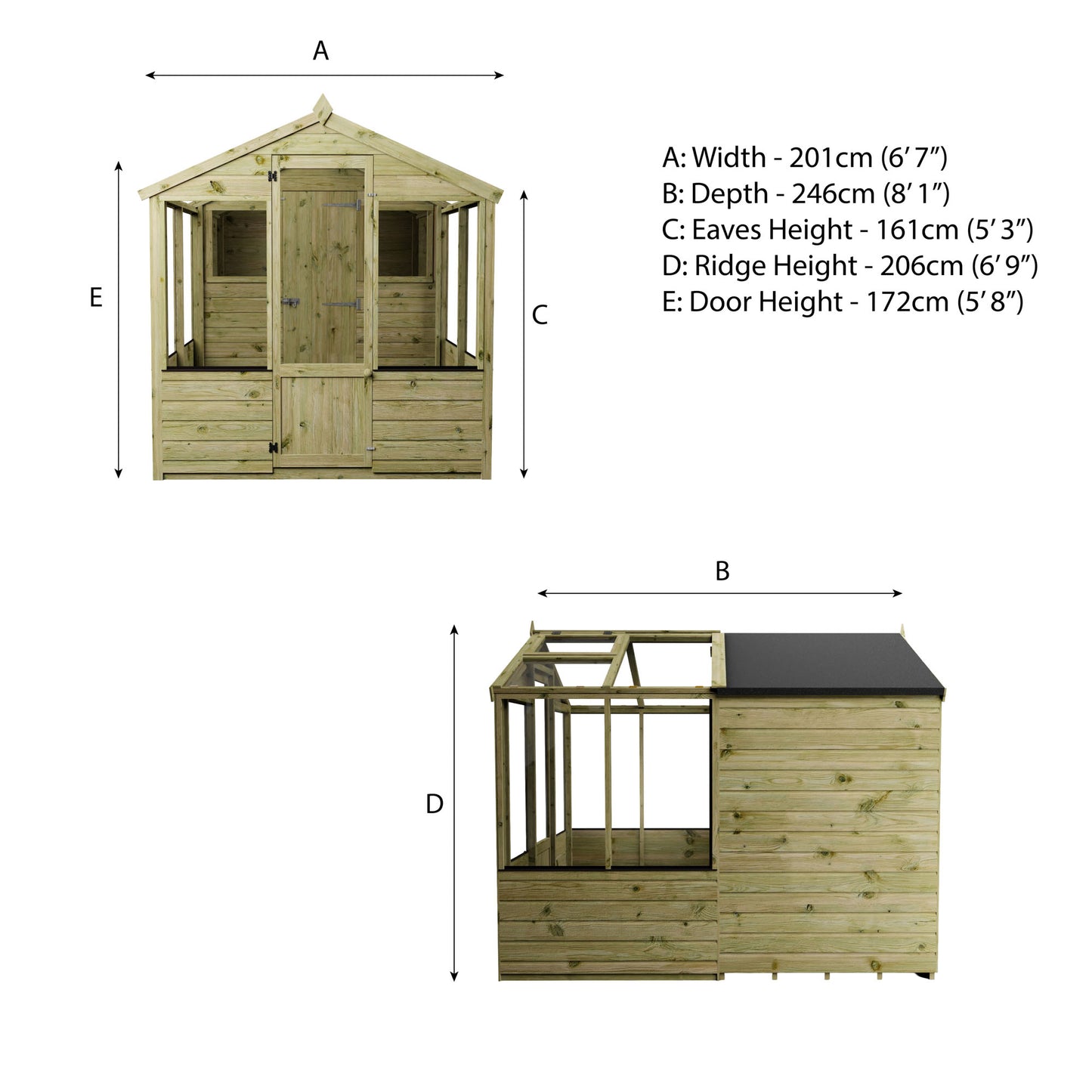 Traditional Combi Greenhouse & Shed 8'x6'