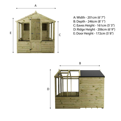 Traditional Combi Greenhouse & Shed 8'x6'