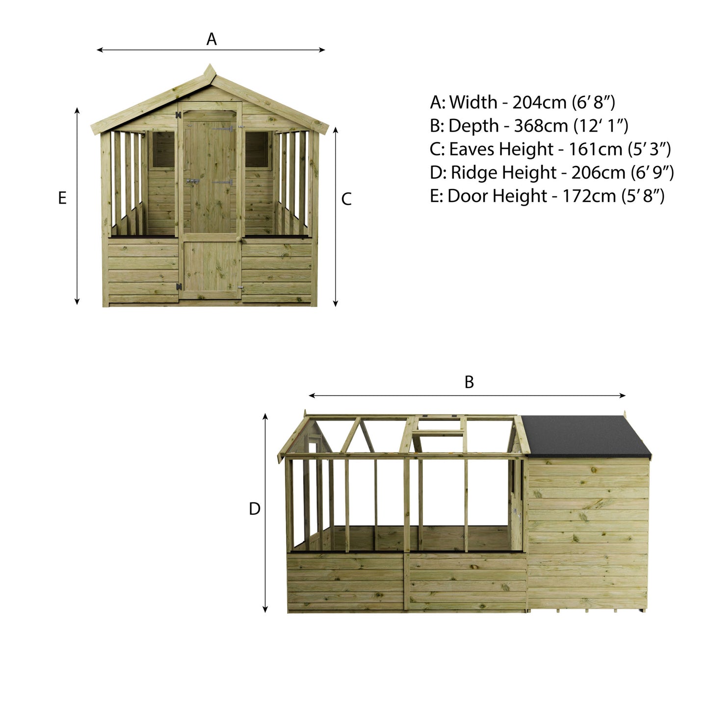 Traditional Combi Greenhouse & Shed 12'x6'