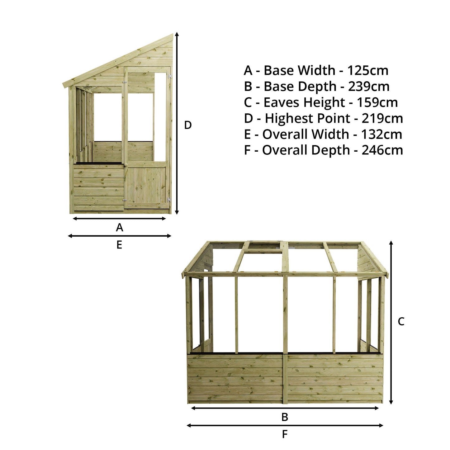 Evesham Wooden Lean-To Greenhouse 8'x4'