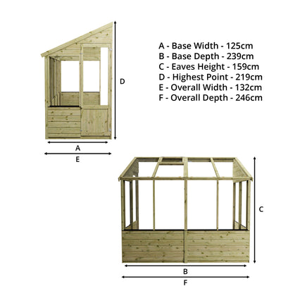 Evesham Wooden Lean-To Greenhouse 8'x4'