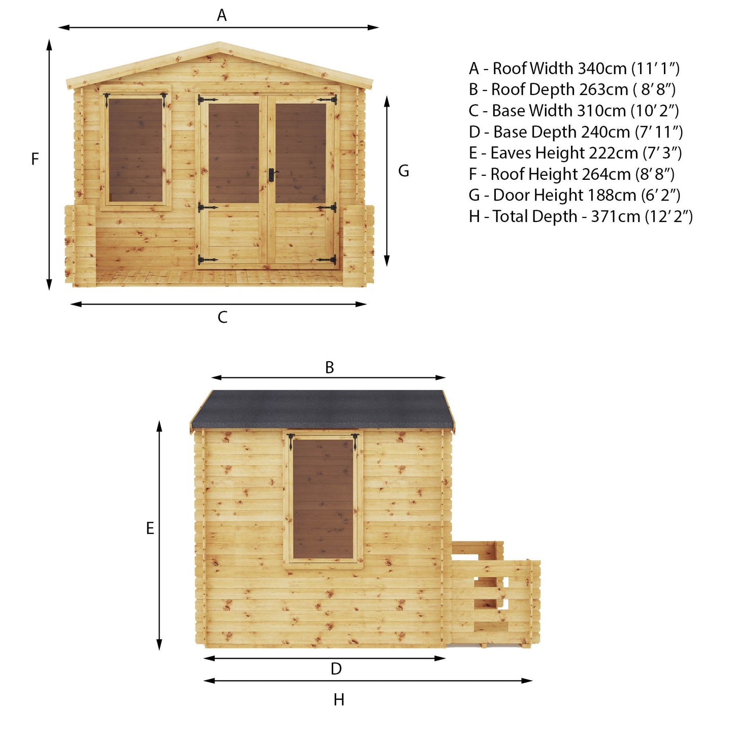Mercia Log Cabin 19mm with Veranda - 3.3m x 3.4m