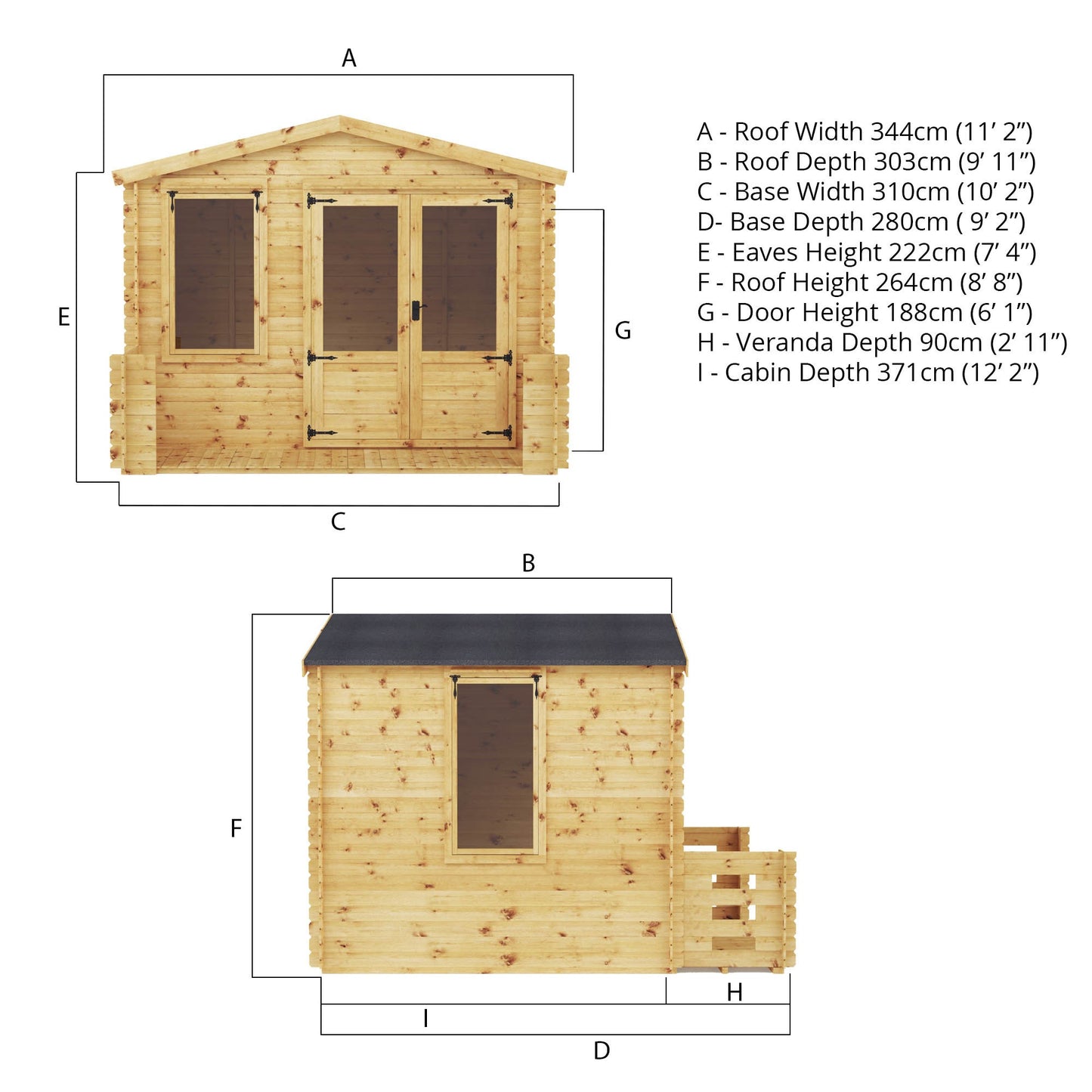 Mercia Log Cabin 19mm with Veranda - 3.3m x 3.7m