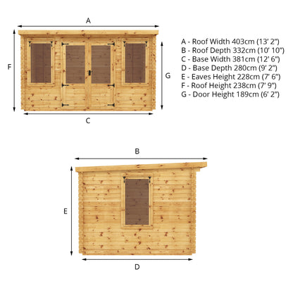 Mercia Pent Log Cabin 19mm - 4m x 3m