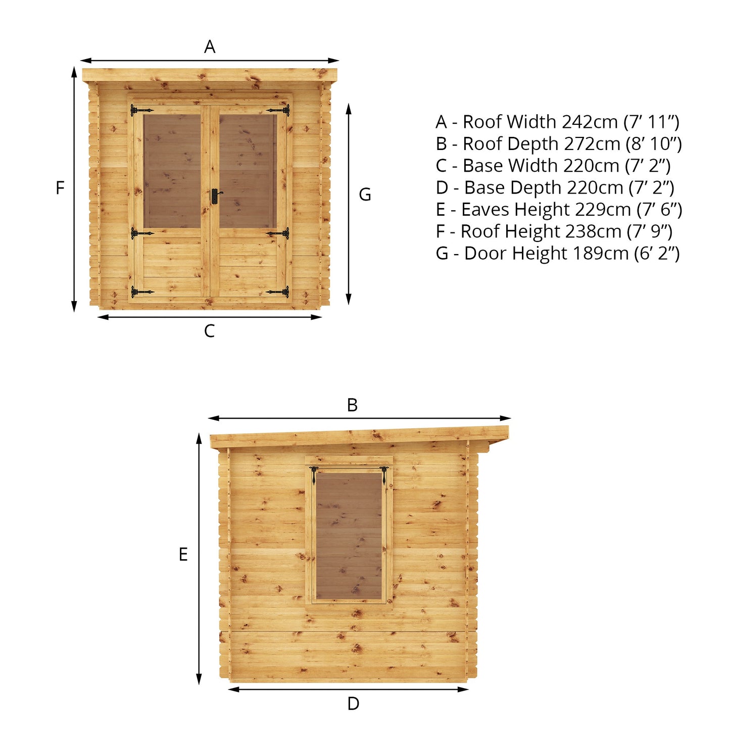 Mercia Pent Log Cabin 19mm - 2.4m x 2.4m