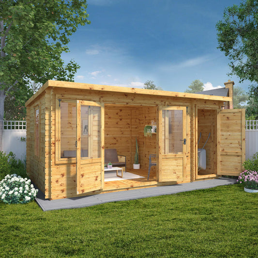 Mercia Pent Log Cabin 19mm with Side Shed - 5.1m x 3m