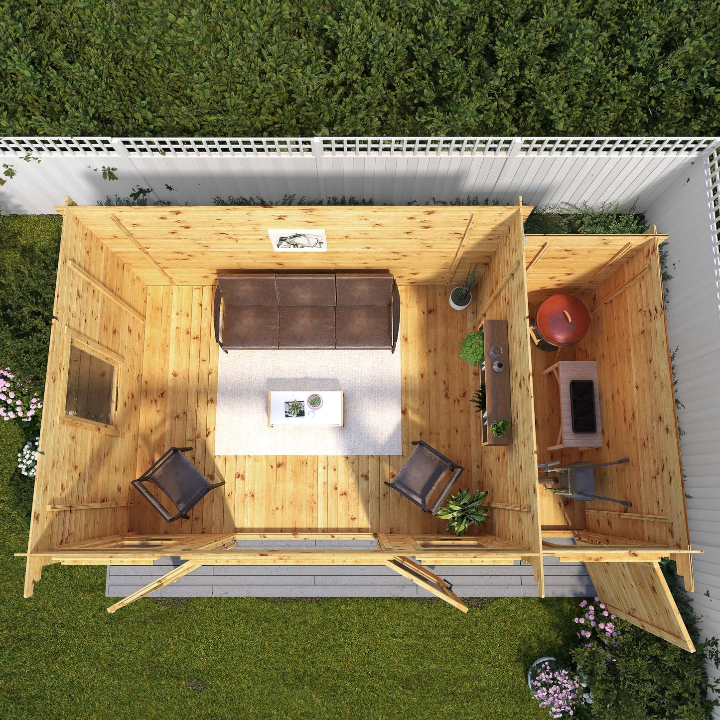 Mercia Pent Log Cabin 19mm with Side Shed - 5.1m x 3m