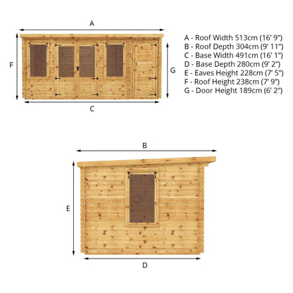 Mercia Pent Log Cabin 19mm with Side Shed - 5.1m x 3m