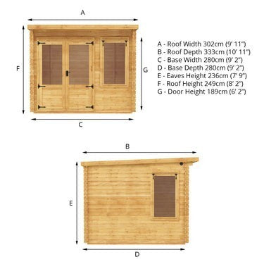 Mercia Pent Log Cabin 19mm - 3m x 3m