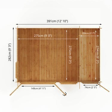 Mercia Pent Log Cabin 19mm with Side Shed - 4.1m x 3m